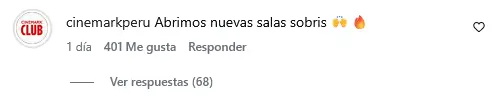 Captura del comentario de Cinemark Perú en Instagram donde anuncian más funciones para la película de The Amazing Digital Circus