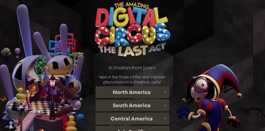 Captura de la web digitalcircus.movie que ya se encuentra activa y confirma la película The Amazing Digital Circus: El Último Acto