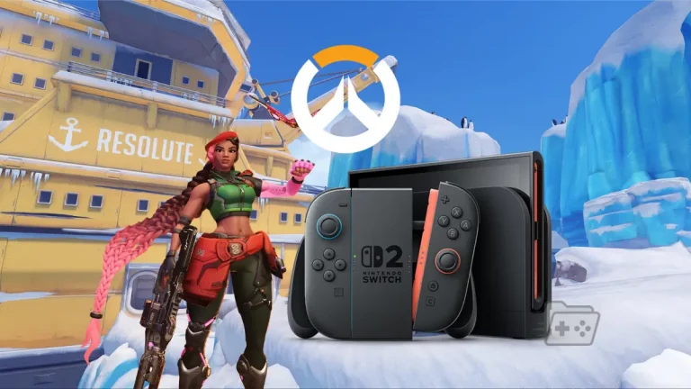 Edición que muestra un escenario de Overwatch con una Switch 2 al frente para representar su llegada a la consola. Además, la nueva DPS Sierra y el isotipo de ArchivoBit.