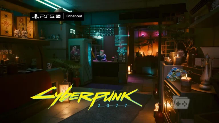 Captura oficial de la versión para PS5 Pro de Cyberpunk 2077 en la que se puede ver la tienda de Misty con mejoras visuales.