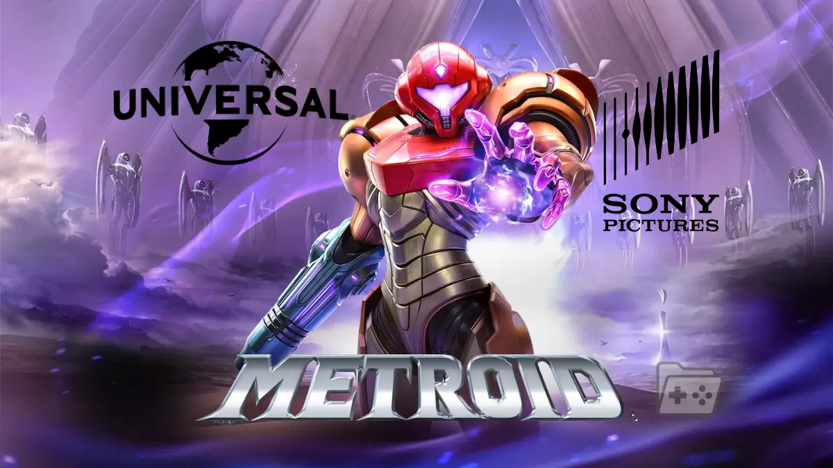 Imagen promocional de Metroid Prime con los logos de Sony y Universal que estarían compitiendo por los derechos de su película
