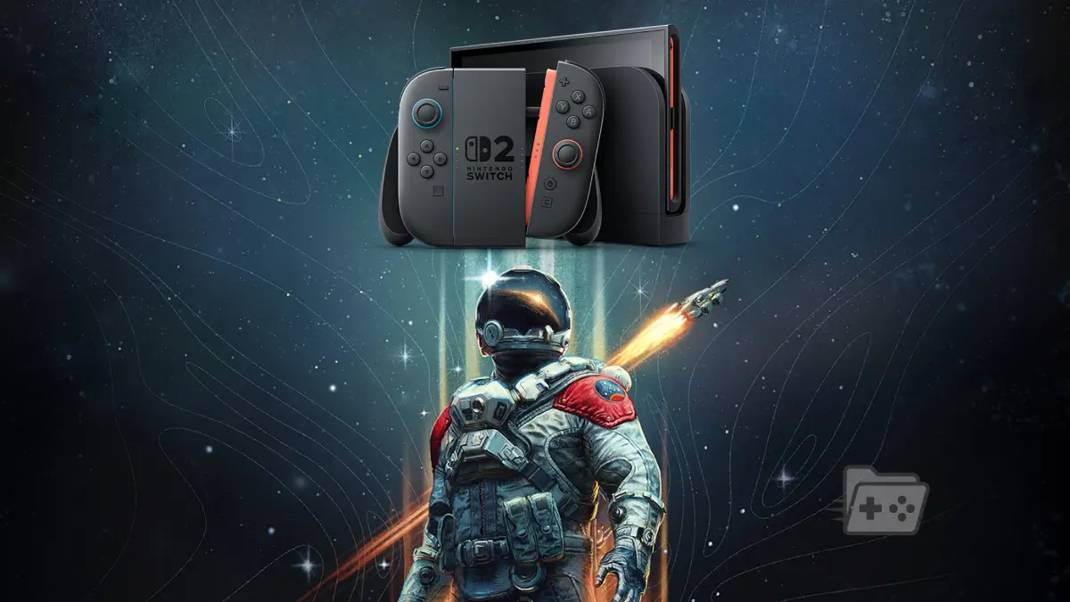 Edición de una portada oficial de Starfield con una nintendo switch 2