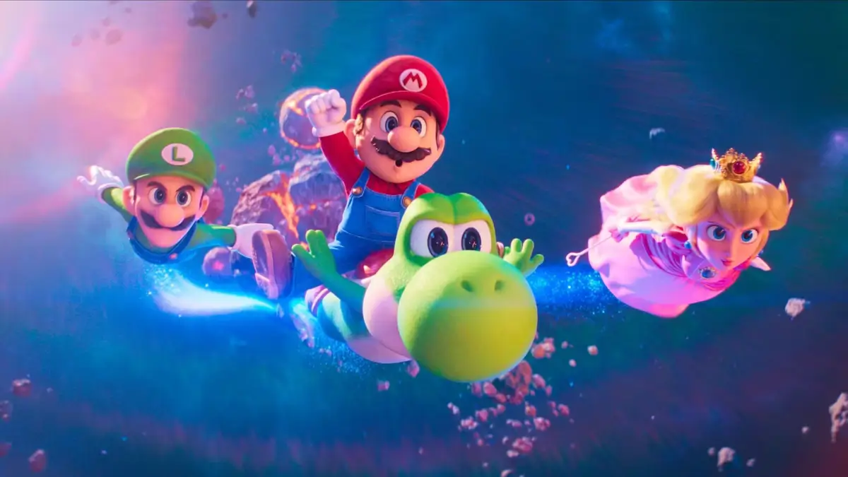 Captura de Super Mario Galaxy La Película con Luigi Mario Yoshi y Peach