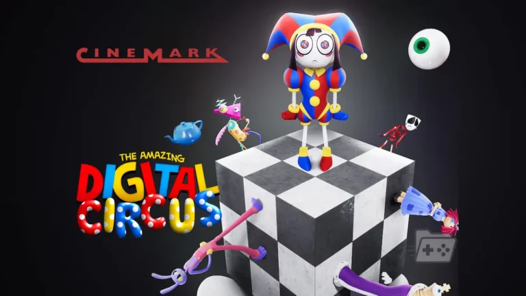 Imagen promocional de The Amazing Digital Circus con el logo de Cinemark para representar la filtración de la supuesta película final.