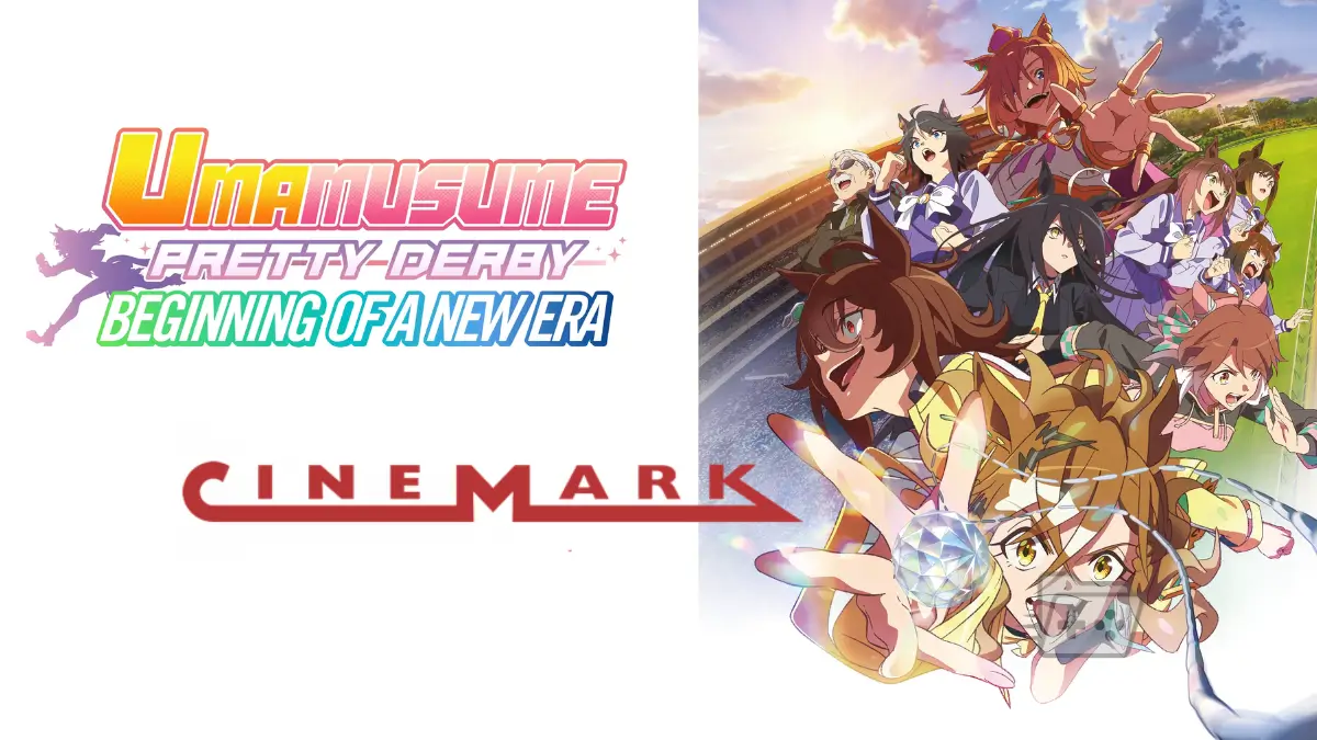Imagen promocional de la película de umamusuma beginning of a new era con el logo de cinemark
