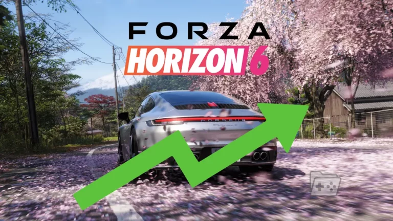 Carro del juego Forza Horizon 6 y una flecha verde hacia arriba