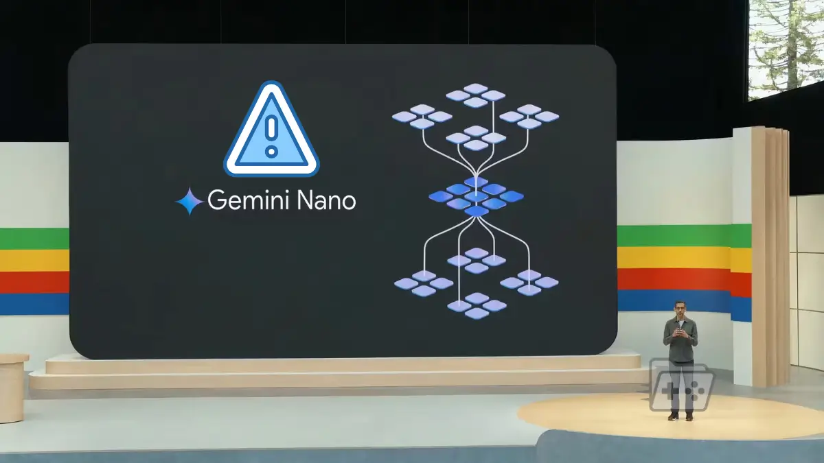 Presentación de Gemini Nano con un ícono de advertencia