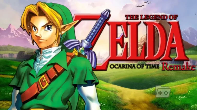 Edicion de ocarina of time con el logo del juego y link