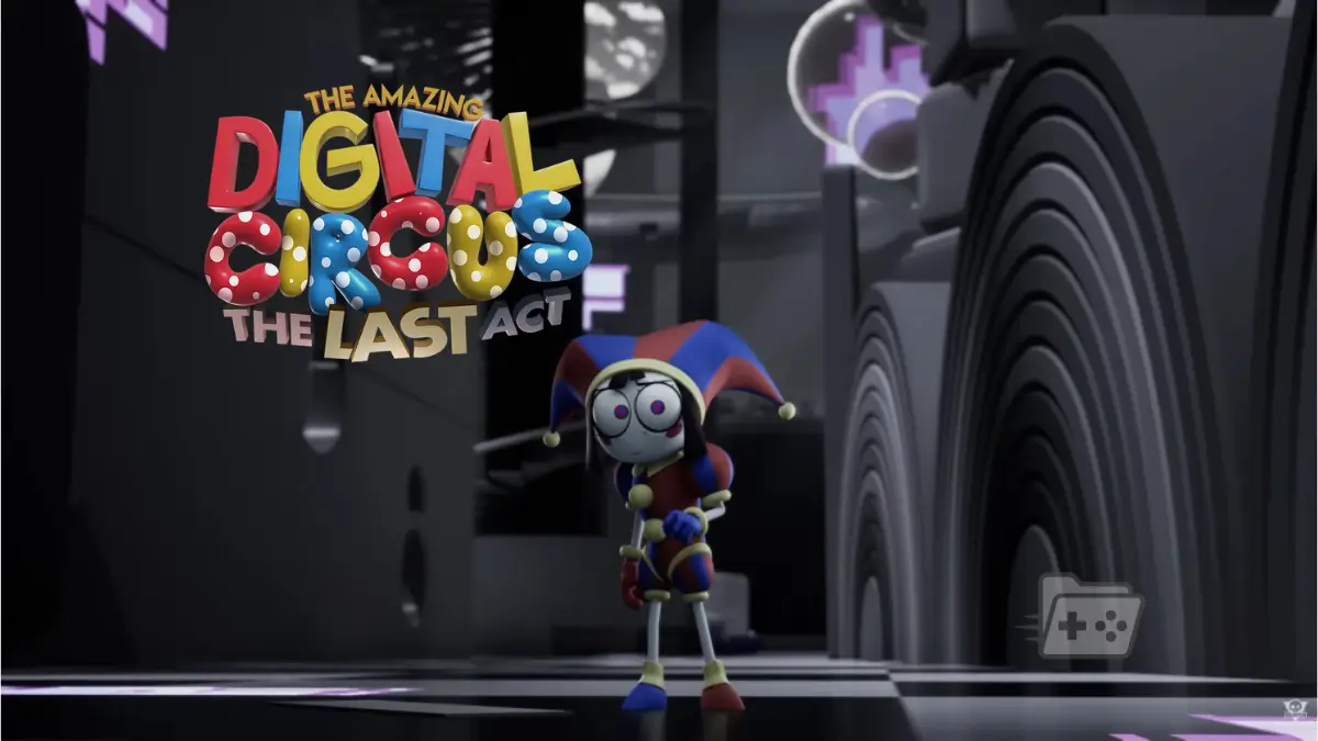 Imagen de Pomni con el logo de The Amazing Digital Circus
