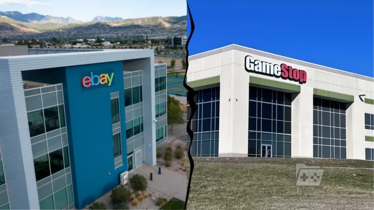 Fotos de las oficinas de eBay y GameStop lado a lado con una grieta en medio