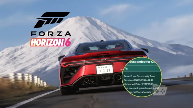 Imagen promocional de Forza Horizon 6 con la captura de mensaje de baneo