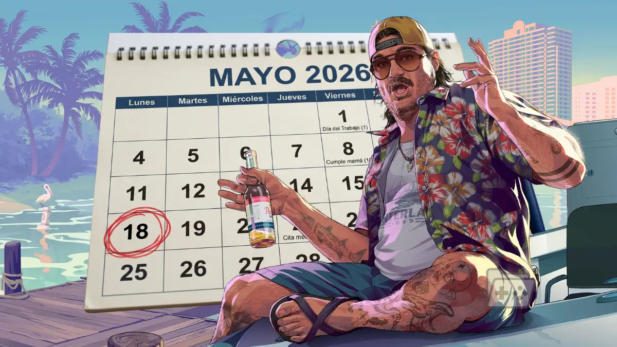 Edición de imagen promocional de GTA 6 con un calendario marcado en el 18 de mayo