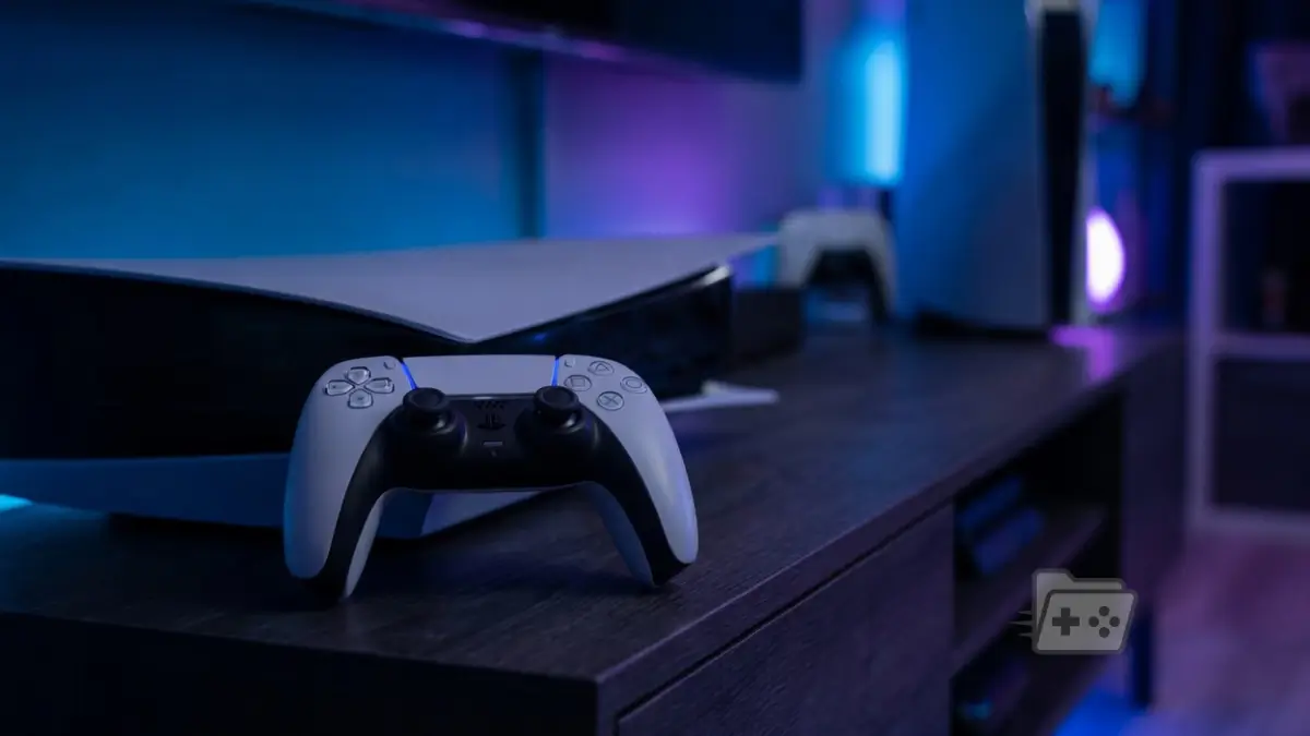 Fotografía de una PlayStation 5 y un mando DualSense