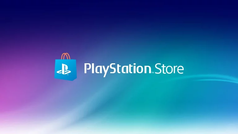Logo de la PlayStation Store de Sony con un fondo de colores