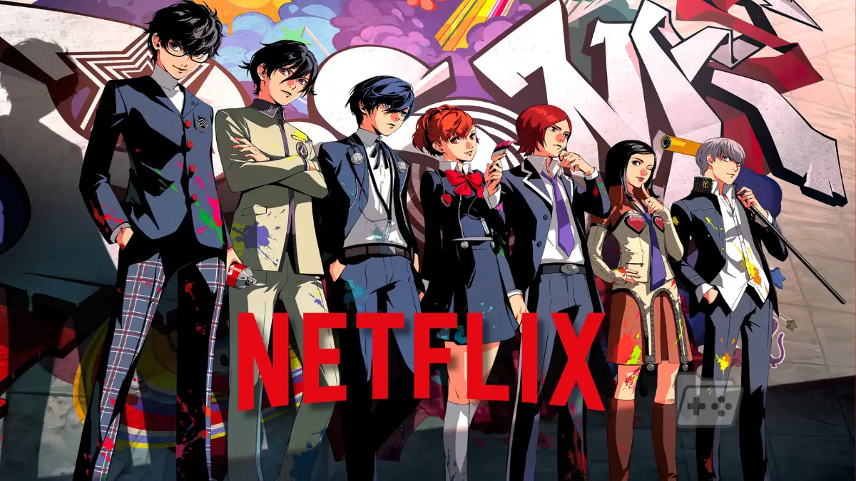 Arte oficial de los protagonistas de Persona con el logo de Netflix encima