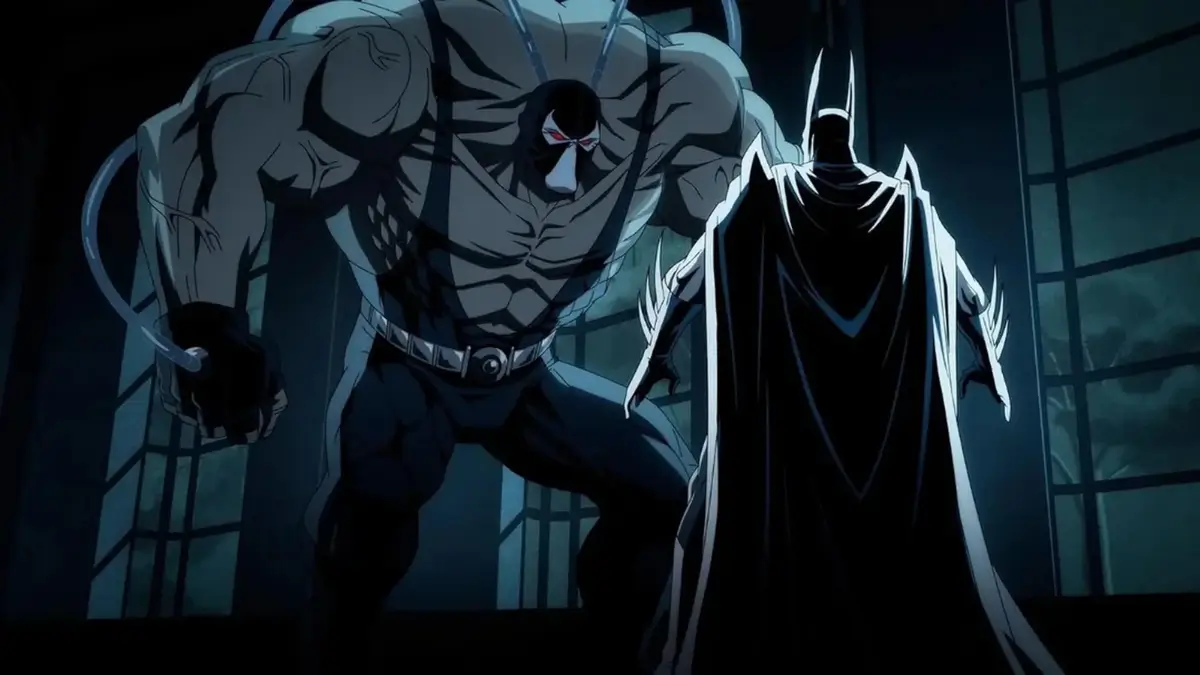 Frame del trailer Batman: Knightfall con Batman y Bane