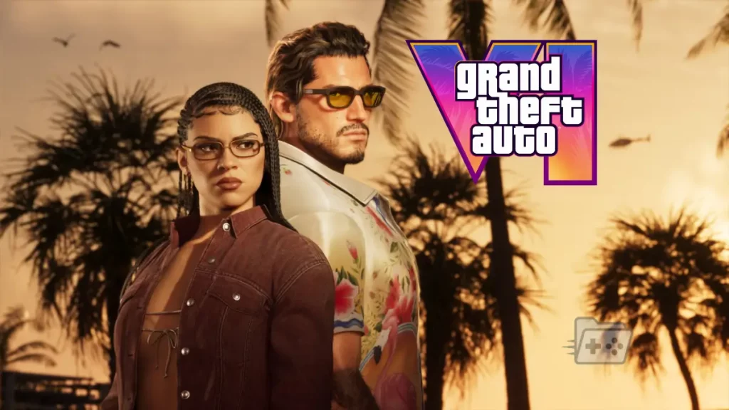 Lucía y Jason junto al logo oficial de GTA 6