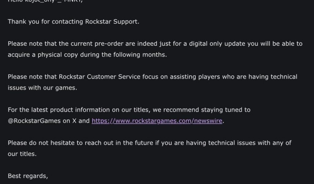 Supuesta confirmación del soporte de Rockstar de una versión con disco para GTA 6