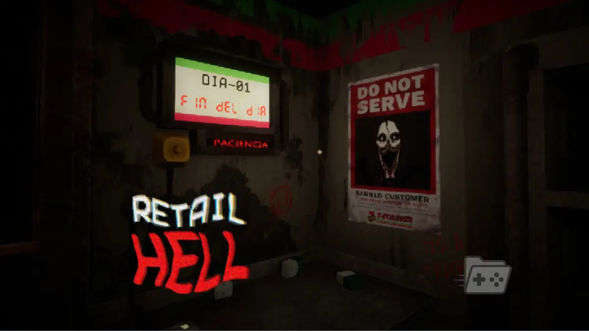 Captura del juego Retail Hell con su logo encima