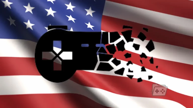 Bandera de Estados Unidos con el logo de Stop Killing Games al frente
