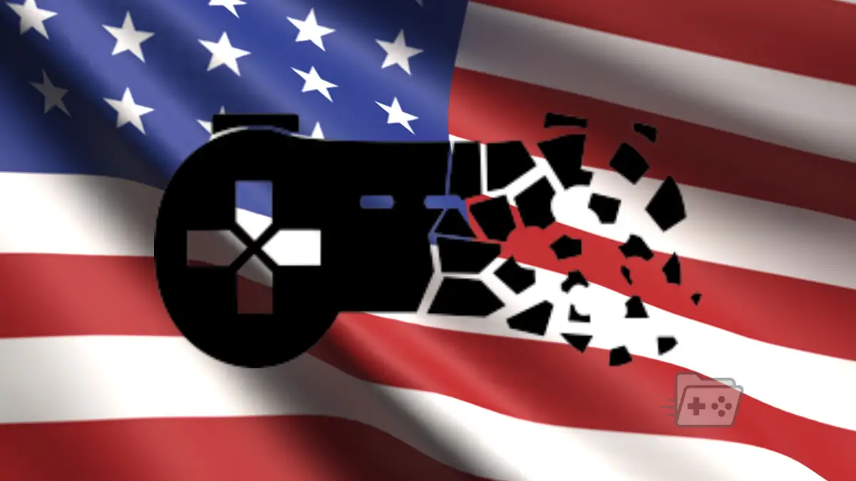 Bandera de Estados Unidos con el logo de Stop Killing Games al frente