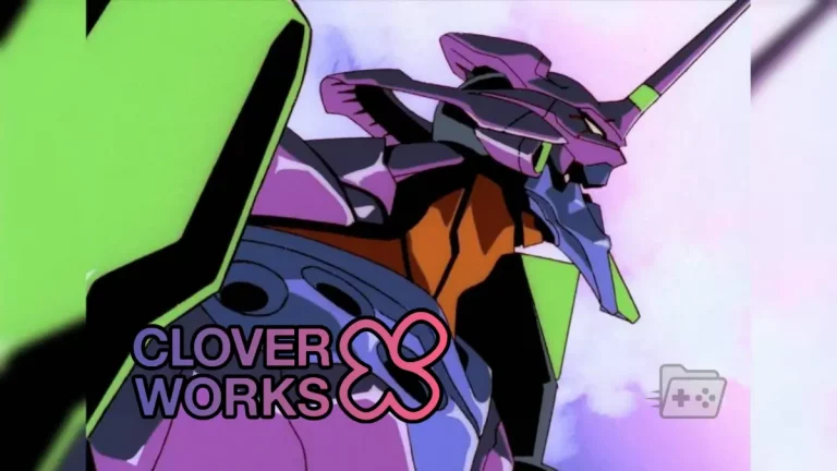 EVA 01 de Evangelion con el logo de Clover Works