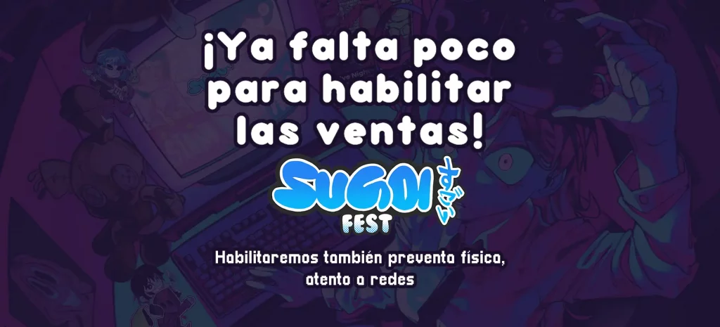 captura de la web de sugoi fest anunciando que pronto habilitarán la venta de entradas